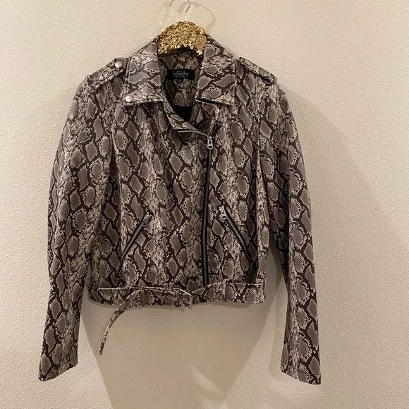 Snake Print Faux Leather Jacket - Picture 1 of 3
